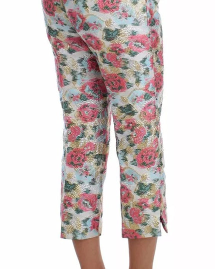 Dolce & Gabbana White Pink Floral Brocade Pants