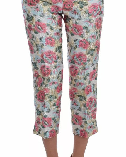Dolce & Gabbana White Pink Floral Brocade Pants