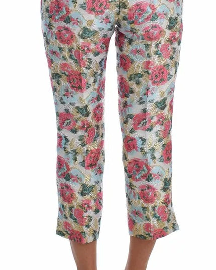 Dolce & Gabbana White Pink Floral Brocade Pants