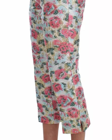 Dolce & Gabbana White Pink Floral Brocade Pants