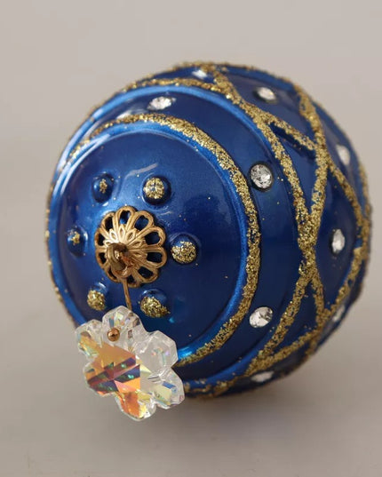 Dolce & Gabbana Gold Brass Blue Christmas Ball Crystal Hook Jewelry Earrings