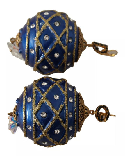 Dolce & Gabbana Gold Brass Blue Christmas Ball Crystal Hook Jewelry Earrings