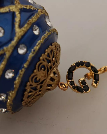 Dolce & Gabbana Gold Brass Blue Christmas Ball Crystal Hook Jewelry Earrings
