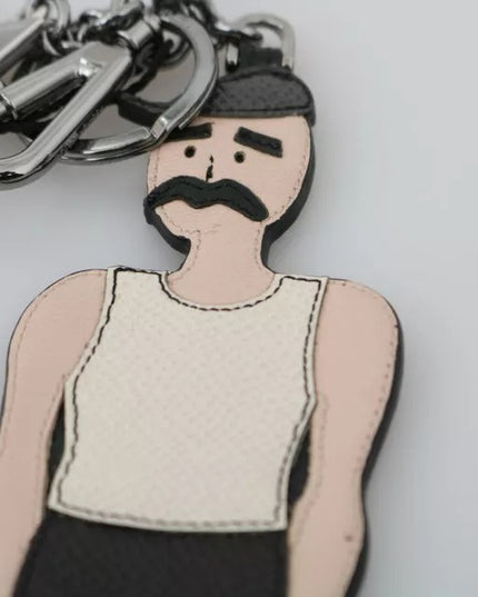 Dolce & Gabbana Black Leather Fisherman Logo Badge Keyring Keychain