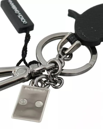 Dolce & Gabbana Black Leather Fisherman Logo Badge Keyring Keychain