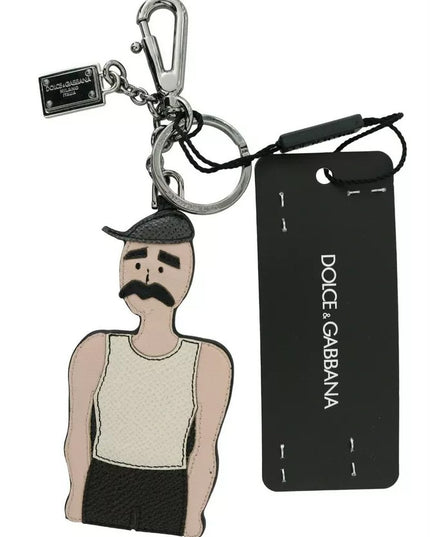 Dolce & Gabbana Black Leather Fisherman Logo Badge Keyring Keychain