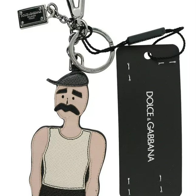 Dolce & Gabbana Black Leather Fisherman Logo Badge Keyring Keychain