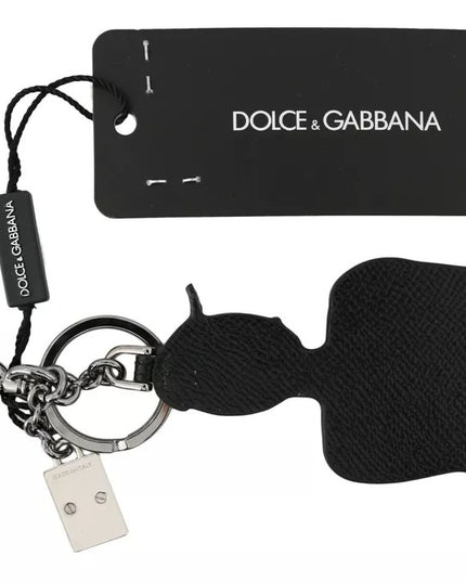 Dolce & Gabbana Black Leather Fisherman Logo Badge Keyring Keychain