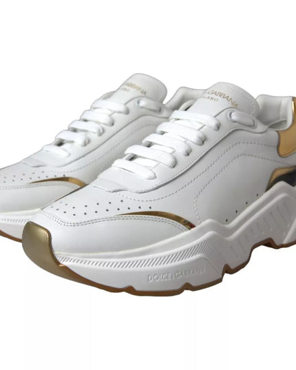 Dolce & Gabbana White Gold DAYMASTER Leather Sneakers Men Shoes