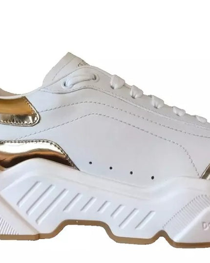 Dolce & Gabbana White Gold DAYMASTER Leather Sneakers Men Shoes