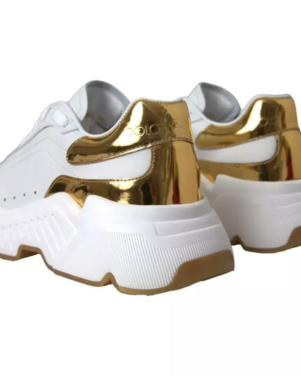 Dolce & Gabbana White Gold DAYMASTER Leather Sneakers Men Shoes