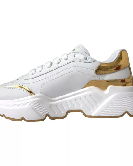 Dolce & Gabbana White Gold DAYMASTER Leather Sneakers Men Shoes