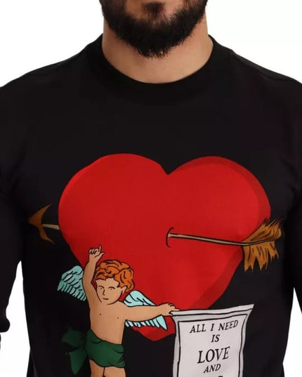 Dolce & Gabbana Black Cupid Print Hoodie Sweatshirt Sweater