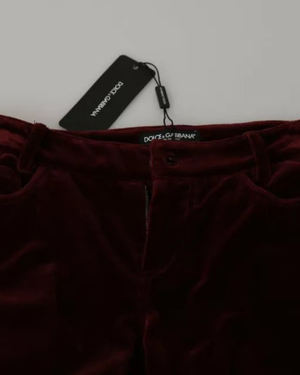 Dolce & Gabbana Bordeaux Velvet Stretch Slim Fit Pants