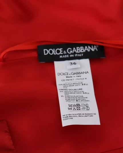 Dolce & Gabbana Red A-line Pleated Midi Satin Silk Dress