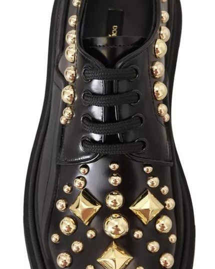 Dolce & Gabbana Black Leather Trekking Derby Embellished Shoes