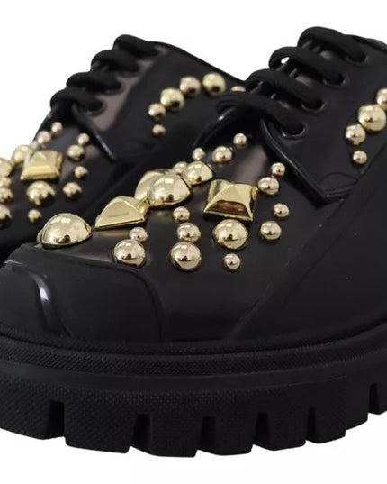 Dolce & Gabbana Black Leather Trekking Derby Embellished Shoes