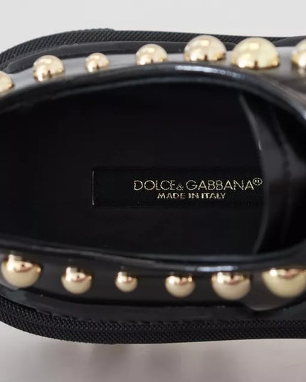 Dolce & Gabbana Black Leather Trekking Derby Embellished Shoes