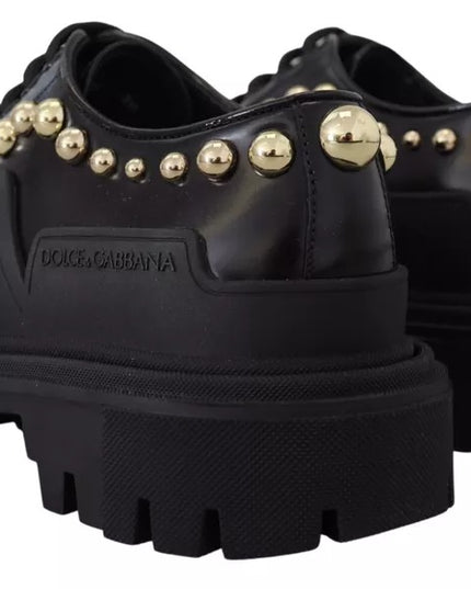 Dolce & Gabbana Black Leather Trekking Derby Embellished Shoes