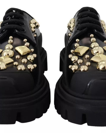 Dolce & Gabbana Black Leather Trekking Derby Embellished Shoes