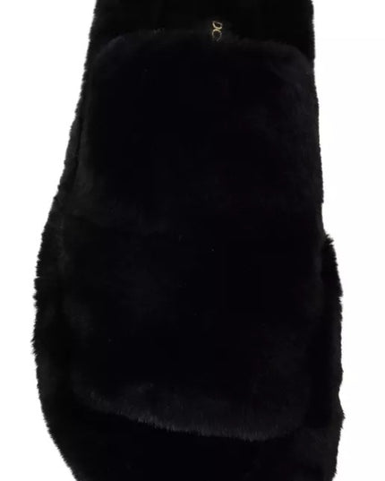 Dolce & Gabbana Black Polyester Faux Fur Mens Flats Sandals Shoes