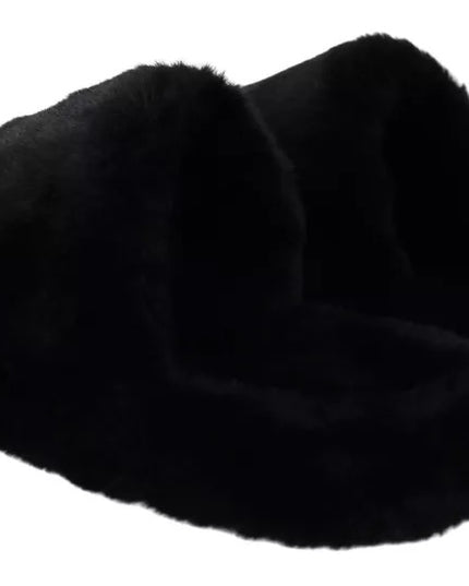 Dolce & Gabbana Black Polyester Faux Fur Mens Flats Sandals Shoes