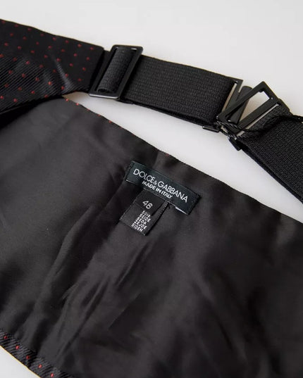 Dolce & Gabbana Black Silk Dotted Waist Tuxedo Belt Cummerbund