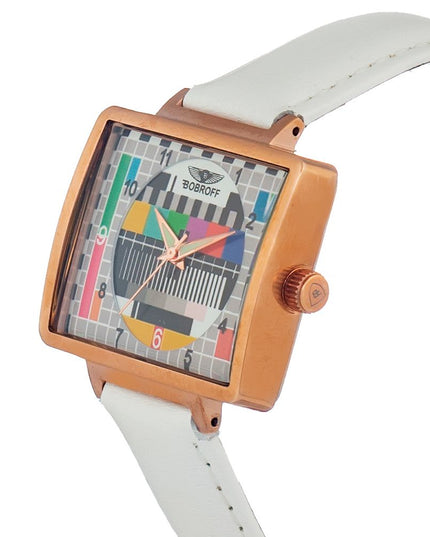 Bobroff White Leather Dress Watch