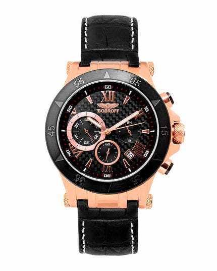 Bobroff Black Leather Dress Watch