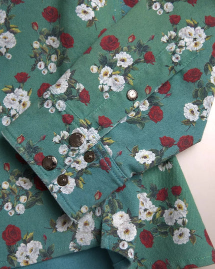 Dolce & Gabbana Blue Floral Cotton Button Down Denim Shirt