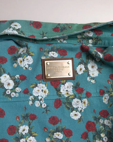 Dolce & Gabbana Blue Floral Cotton Button Down Denim Shirt