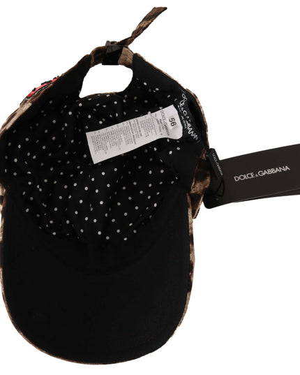 Dolce & Gabbana Brown Leopard Sequin Sicily Applique Baseball Hat
