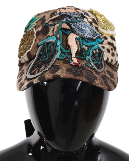 Dolce & Gabbana Brown Leopard Sequin Sicily Applique Baseball Hat