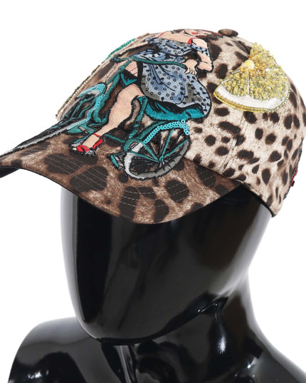 Dolce & Gabbana Brown Leopard Sequin Sicily Applique Baseball Hat