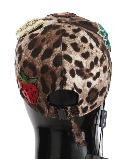 Dolce & Gabbana Brown Leopard Sequin Sicily Applique Baseball Hat