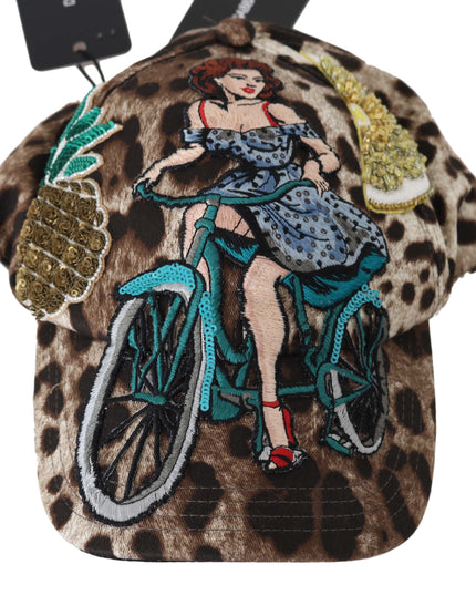Dolce & Gabbana Brown Leopard Sequin Sicily Applique Baseball Hat