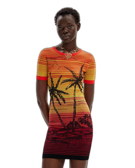 Desigual Red Viscose Midi Dress