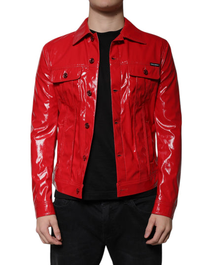Dolce & Gabbana Red Polyester Button Down Collared Jacket