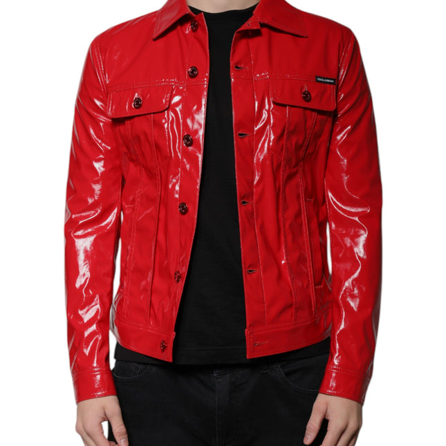 Dolce & Gabbana Red Polyester Button Down Collared Jacket