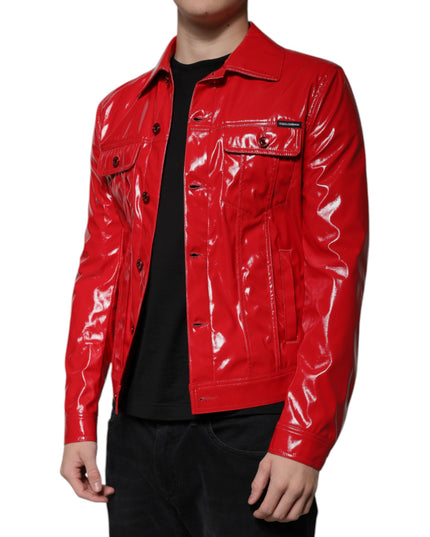 Dolce & Gabbana Red Polyester Button Down Collared Jacket