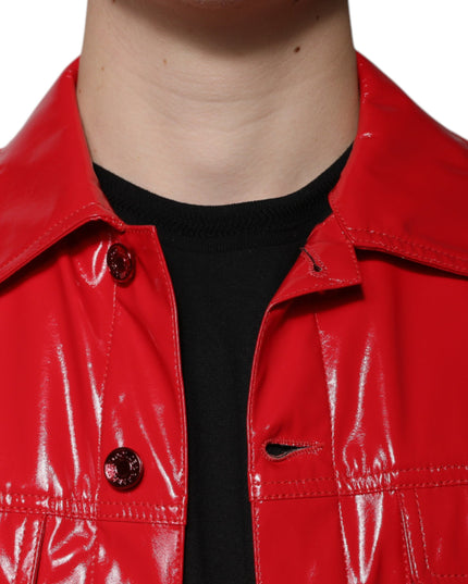 Dolce & Gabbana Red Polyester Button Down Collared Jacket