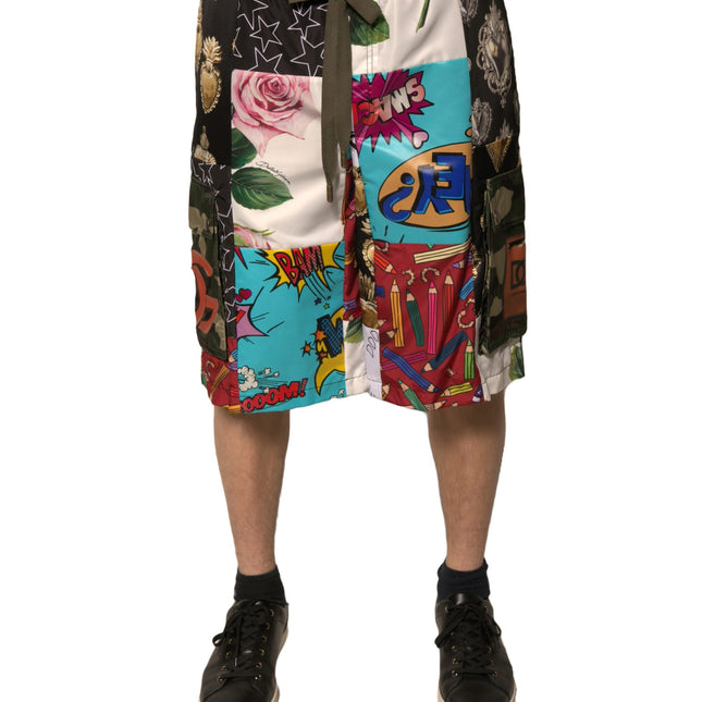 Dolce & Gabbana Multicolor Patchwork Cargo Bermuda Shorts