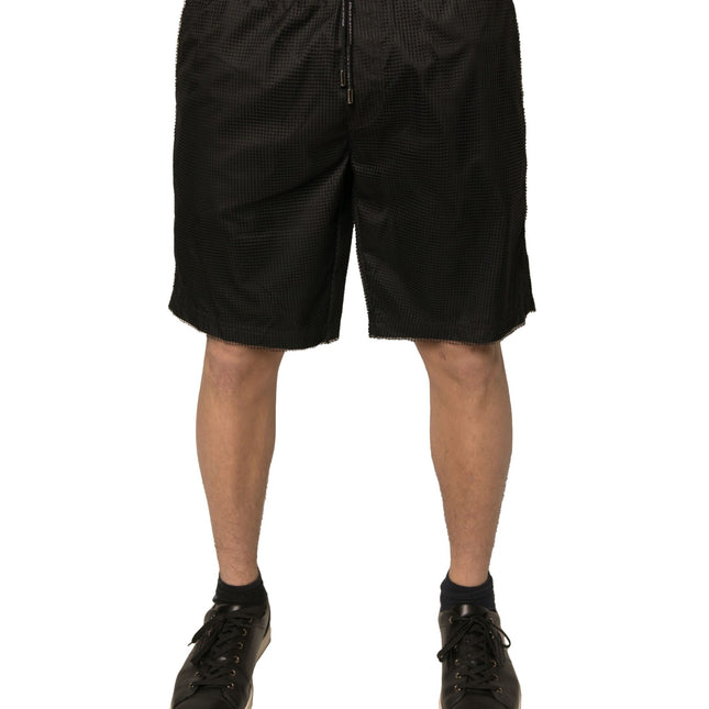 Dolce & Gabbana Black Polyester Jersey Mid Waist Shorts