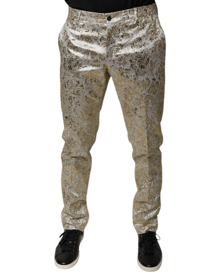 Dolce & Gabbana Gold Floral Jacquard Men Dress Pants
