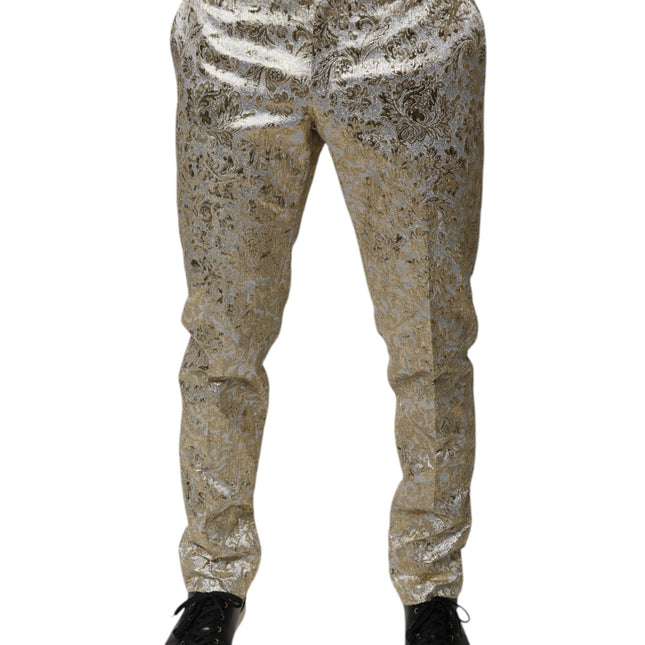 Dolce & Gabbana Gold Floral Jacquard Men Dress Pants