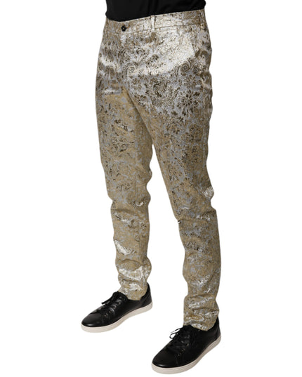 Dolce & Gabbana Gold Floral Jacquard Men Dress Pants