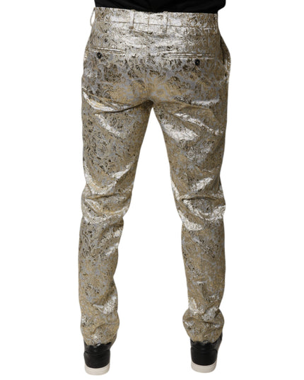 Dolce & Gabbana Gold Floral Jacquard Men Dress Pants