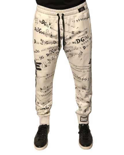 Dolce & Gabbana White Printed Cotton Jogger Sweatpants Pants