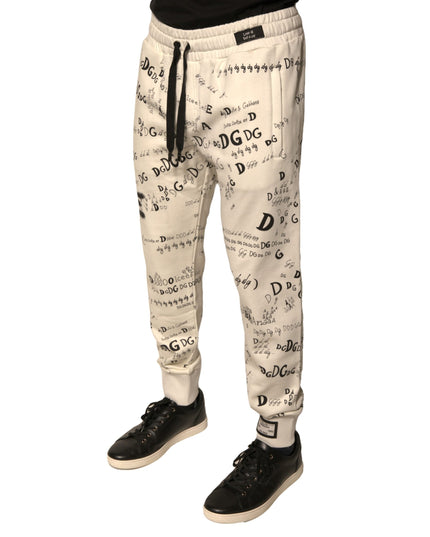 Dolce & Gabbana White Printed Cotton Jogger Sweatpants Pants