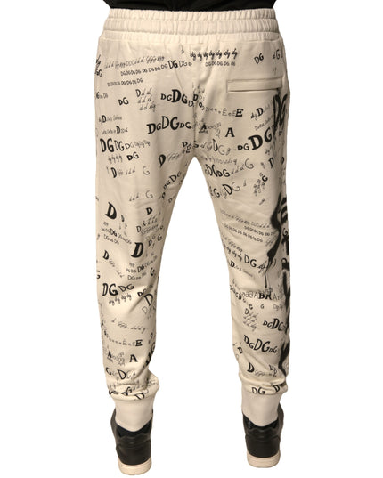 Dolce & Gabbana White Printed Cotton Jogger Sweatpants Pants